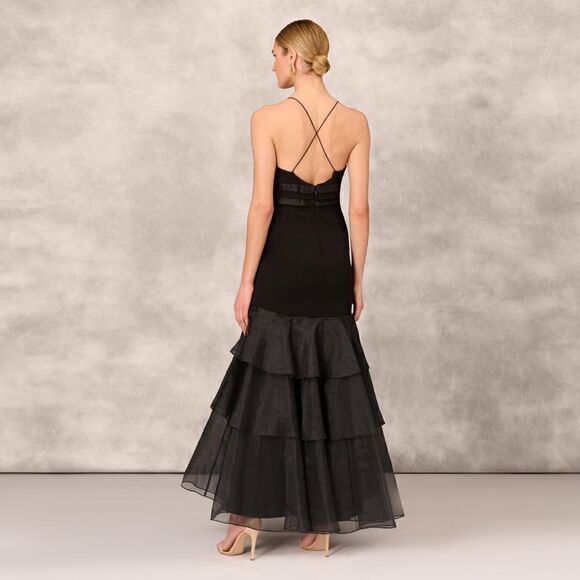 NWT Aidan Mattox Halter Tiered Cascade Ruffle Trumpet Chiffon Mermaid Long Gown - Picture 6 of 16